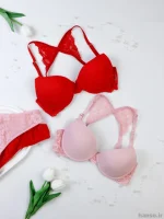 ست سوتین و شورت فانتزی صورتی EMA کد ۳۱۷۰ با بند تور ضربدری