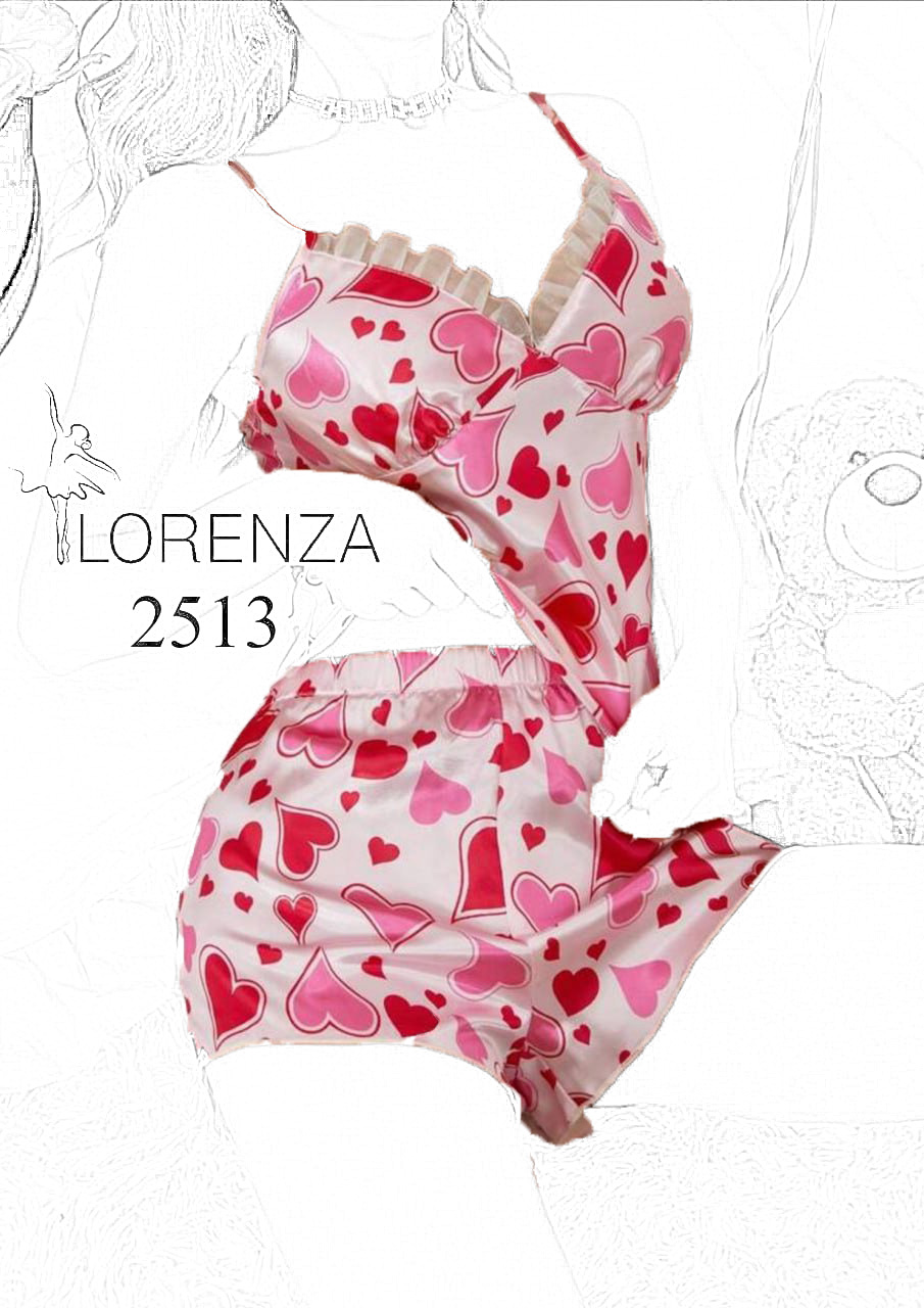 ست تاپ و شورتک ساتن لورنزا طرح قلب کد ۲۵۱۳ | Lorenza
